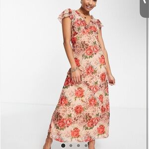 ASOS petite size small rose leopard print floral dress